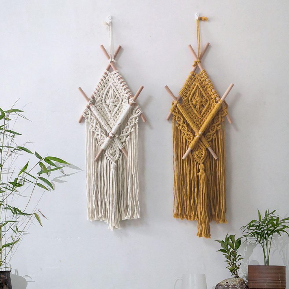 Macrame Woven Wall Hanging - Boho Chic Bohemian Room Geometric Art Decor - Beautiful Apartment Dorm Room Decoration,