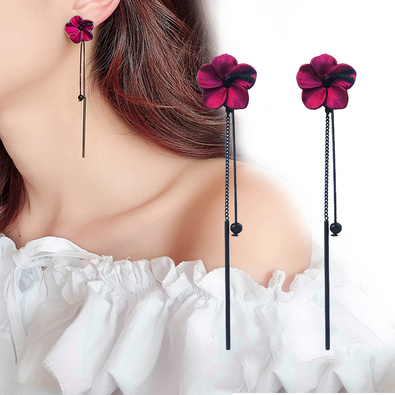 Pendientes colgantes bohemios de nueva flor para mujer, aretes largos a la con borlas y flores de diamantes de imitación, joyería para y boda,: Bañado en rodio de imitación