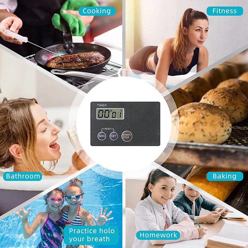 4 Pieces Magnetic Timer Portable Timer Credit Card Size Digital Countdown Timer Magnetic Back with Clip Cooking Timer
