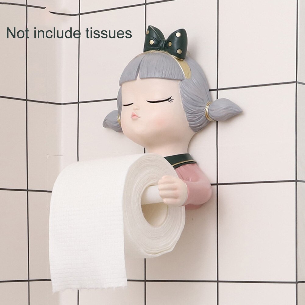 Bathroom Wall Mounted Roll Tissue Storage Organizer Punch Free Cartoon Home Toilet Paper Holder Hotel Cute Girl Self Adhesive