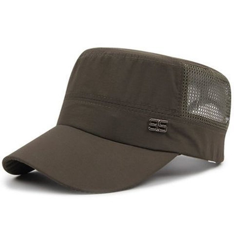 Mode Zomer Mannen Vrouwen Sneldrogende Platte Hoed Licht Zonnehoed Shading Netto Caps Verstelbare Zomer Ademend Mesh Baseball cap: Army Green