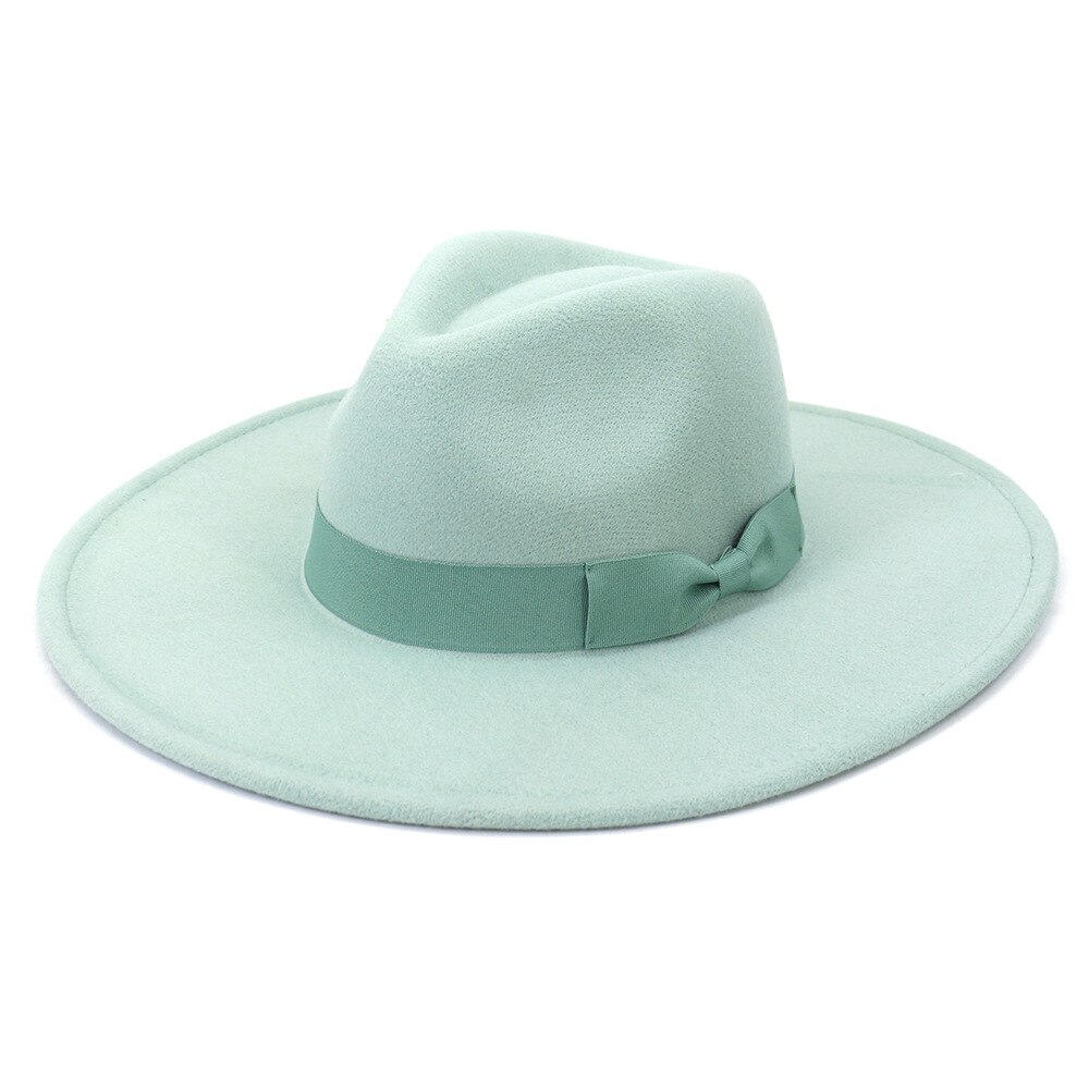 Grote Brede Rand Vrouwen Hoeden Winter Herfst Dames Elegante Retro Vilt Fedora Hoed Bruiloft Kerk Dress Formele Hoed: Mint Green