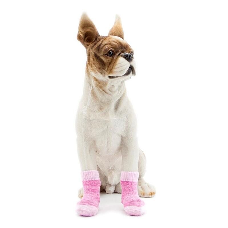 4 sokken  in 1 set antislip huisdier hond kat gebreide sokken roze schoenen dragen beschermer chihuahua poot voor de winter binnen op slip laarzen  w5 j 9