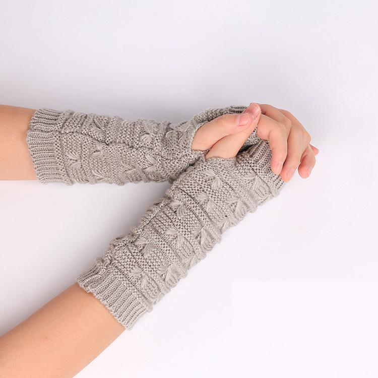 Women Thickened Gloves Knitted Woolen Arm Warm Autumn Winter Half Finger Sleeves Arms Hand Cover Solid Color