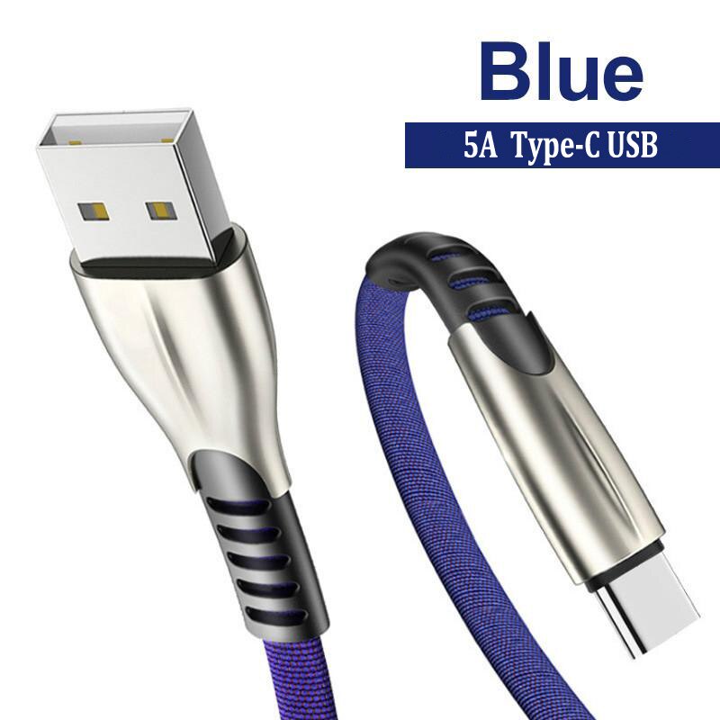 5A USB Tipo-C Veloce di Ricarica di Sincronizzazione di Dati del Cavo Micro USB Per Samsung S10 S9 S8 + S7 S6 bordo Nota 4 5 8 9 10 Pro In Lega di Zinco Cavo: Blue For Type-c USB