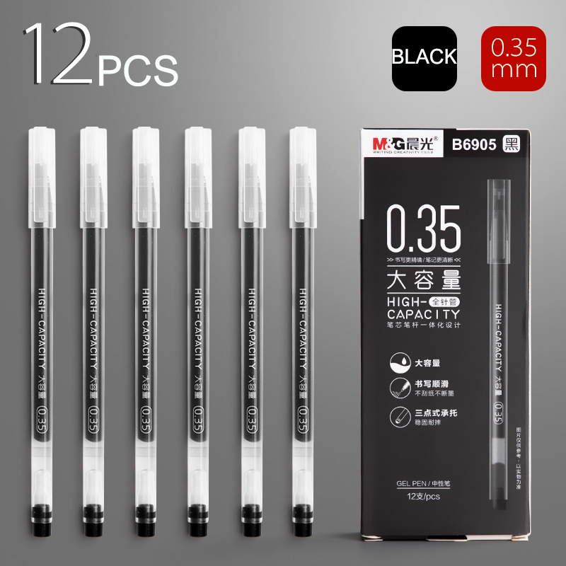 M & G – stylo Gel à pointe Ultra Fine, 0.28mm/0.35mm/0.38mm, 12 pièces/boîte, recharge d'encre, noir, bleu, rouge, fournitures de papeterie scolaires et de bureau: Gris clair