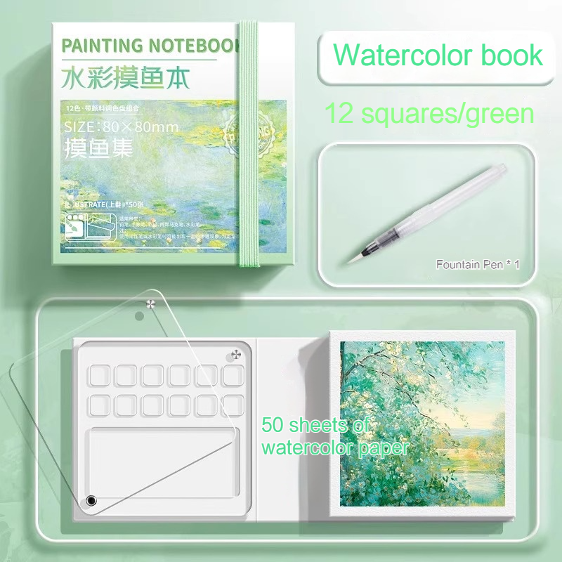 Juego de acuarelas de viaje portátil, cuaderno de bocetos con bandeja de pintura, Mini caja de pintura de 50 hojas, paleta de pintura de acuarela para artista, suministros de arte: Borgoña