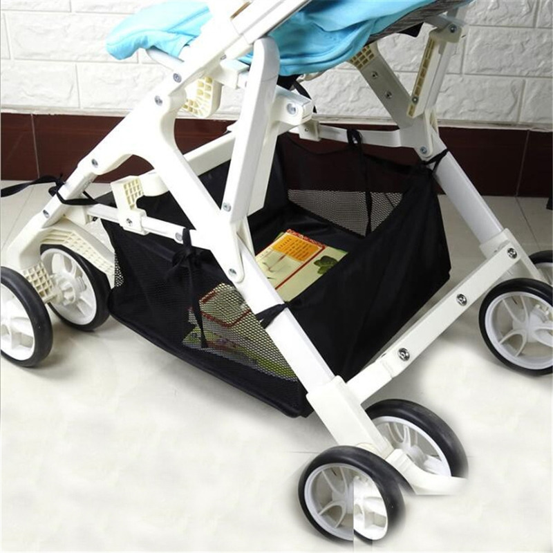 Portable baby stroller basket, newborn stroller hanging basket, infant stroller accessories, stroller floor basket organizer bag: Black
