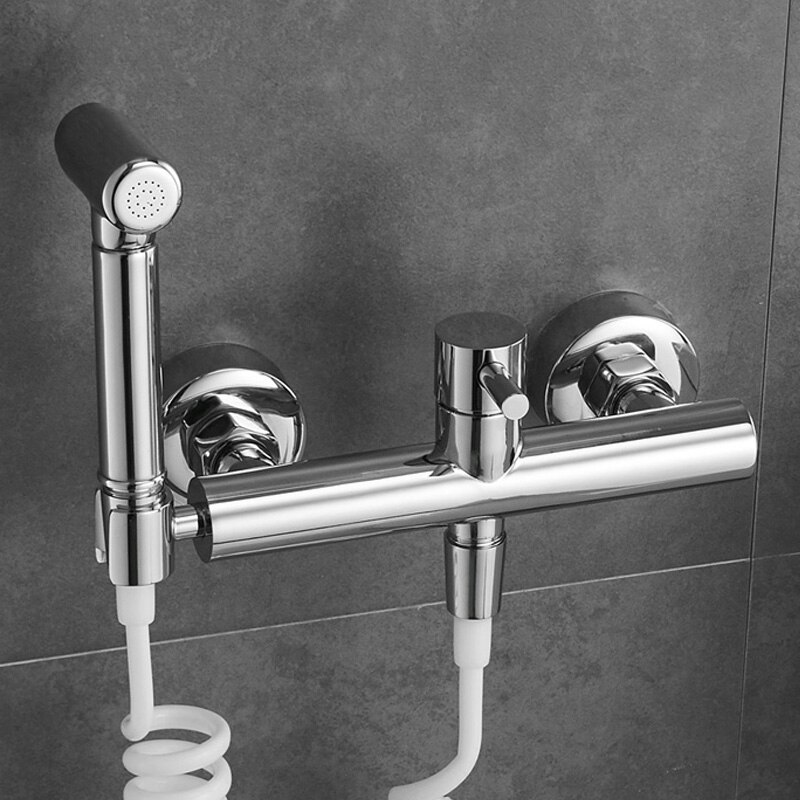Grifo mezclador Bidet frío para baño con cabezal de ducha de latón negro montado en la pared lavado de mujer fregona grifo Shattaf Set WF0014A: Gris claro