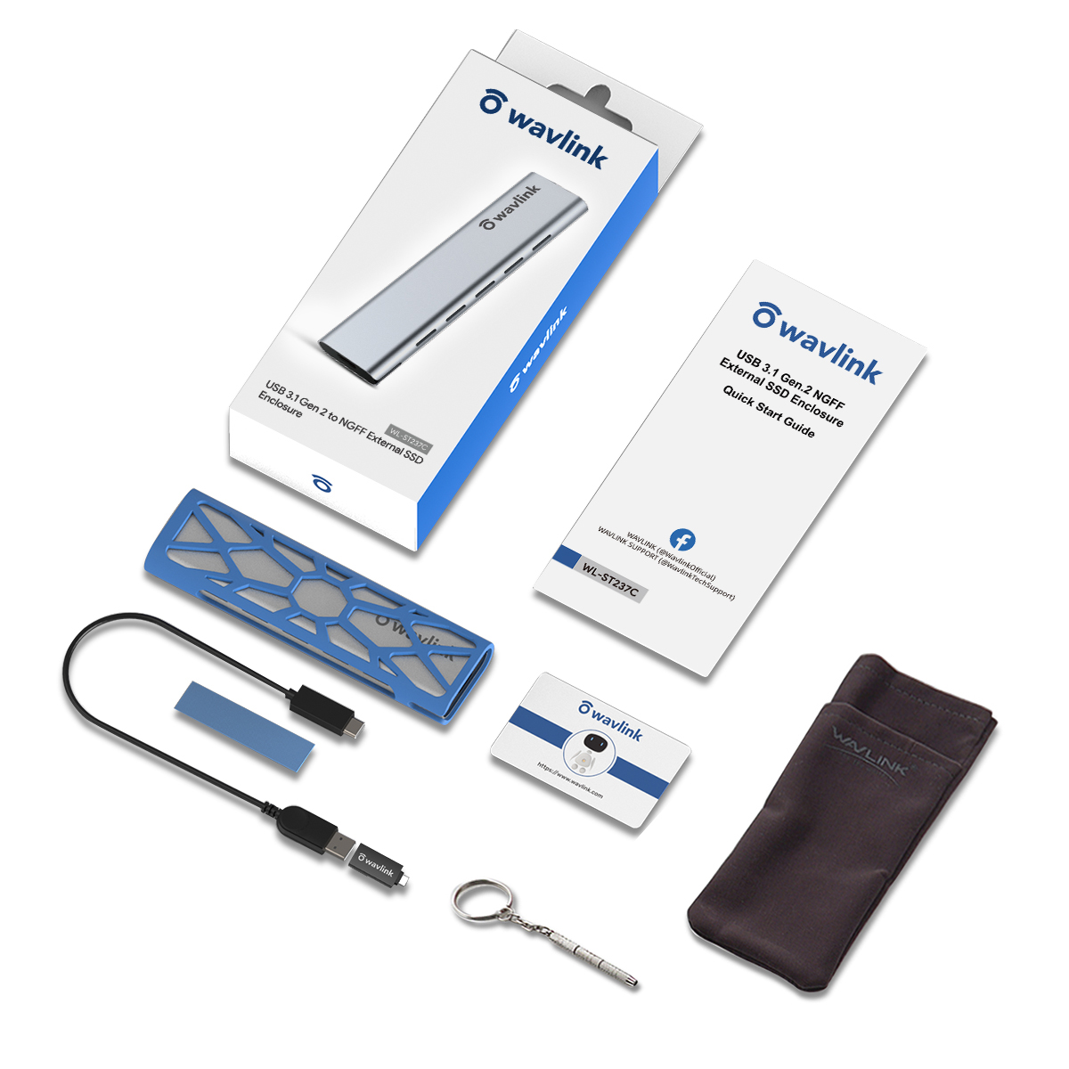 WAVLINK USB C M.2 obudowa do zewnętrzny dysk twardy SATA NGFF SSD USB 3.1 Gen 2 10 gb/s obsługuje SATA NGFF SSD klucz B + M lub B interfejsy