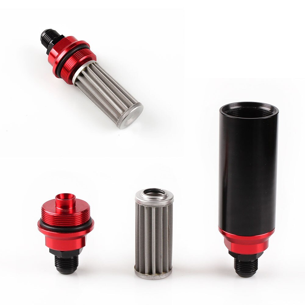 40Micron Universal Car Racing In-Line Fuel Filter System With AN6AN8 AN10 Fitting Adapter Black