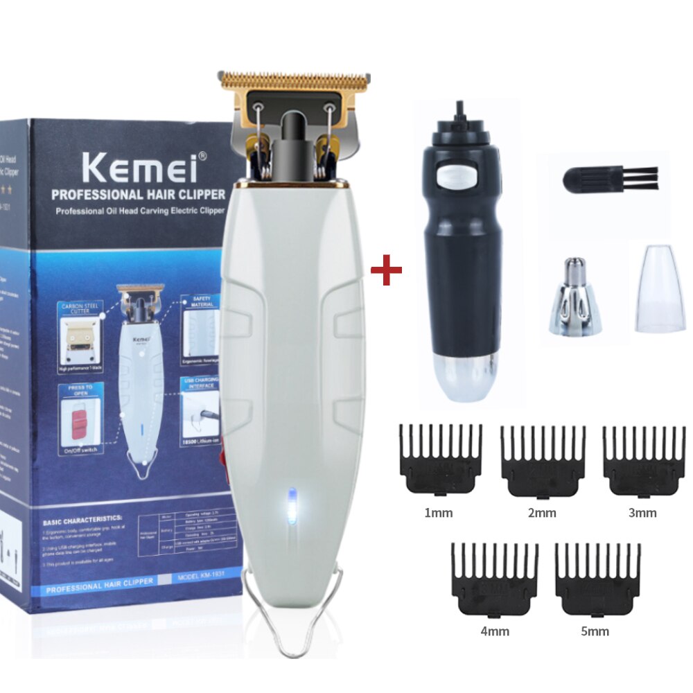 Men Hair Clipper Trimmer Electric Cordless T Blade Hair Cutter Machine Ear Nose Hair Trimmer Painless Hair Removal Razor for Men: set 2 with box