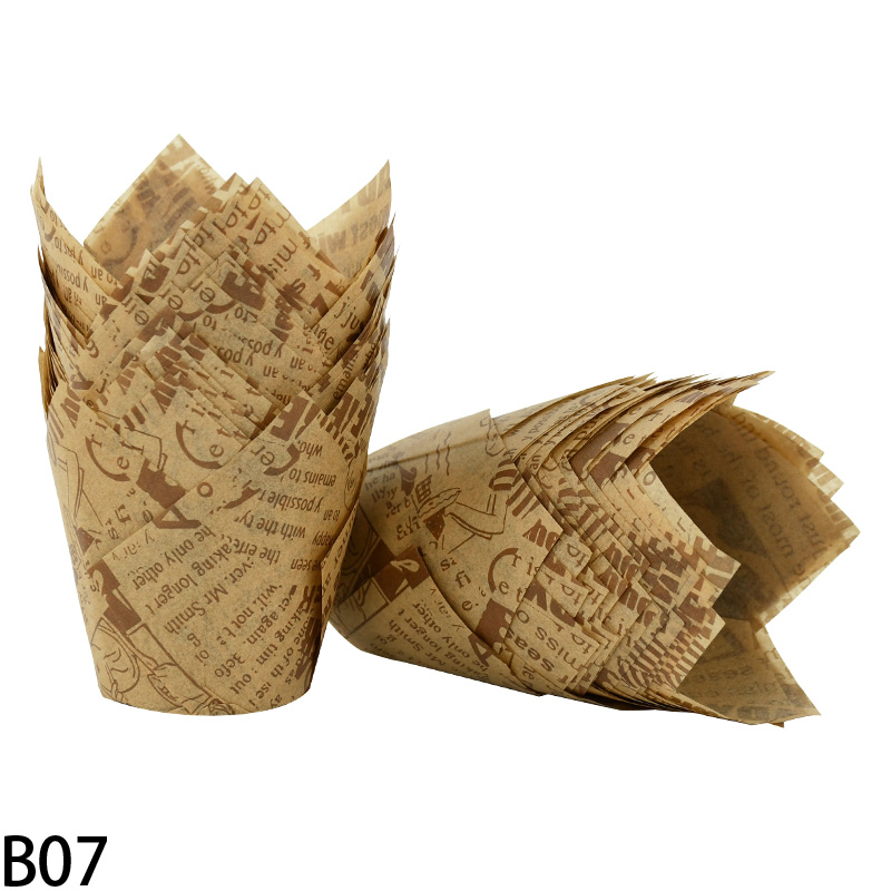 50Pcs Newspaper Style Cupcake Liner Baking Cup For Wedding Party Caissettes Tulip Muffin Cupcake Paper Cup Oilproof Cake Wrapper: light yellow