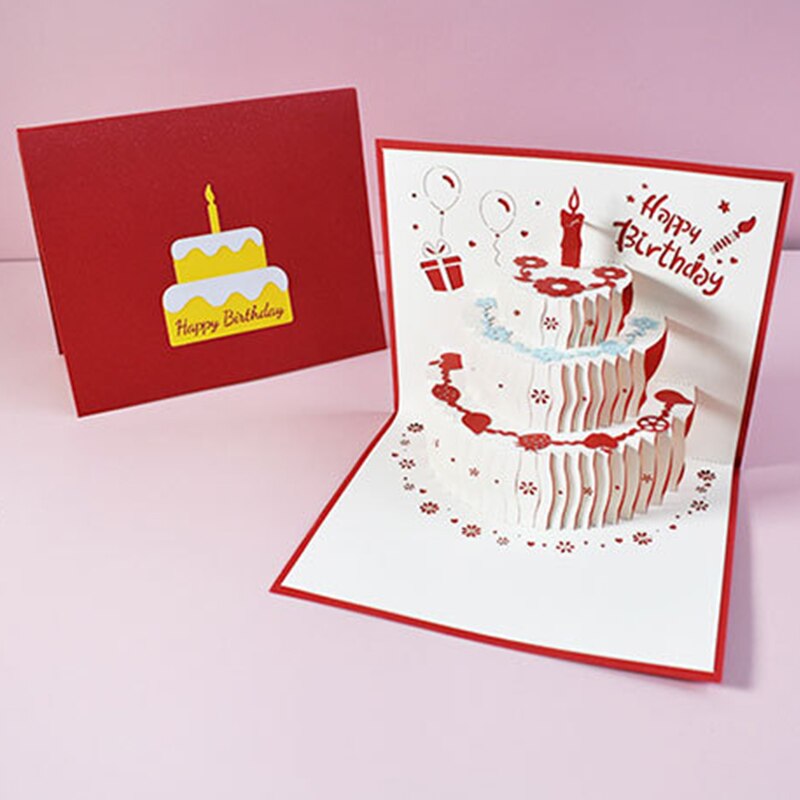 Carte Pop-Up 3D pour gâteau d&#39;anniversaire, carte postale découpée à la main, cartes de vœux 3 couleurs