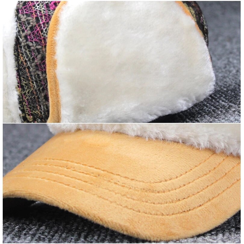 Winter Faux Cashmere Bomber Hat Women Earflap Caps Faux Fur Pompom Snow Hats Adjustable Bohemian Russian Ushanka