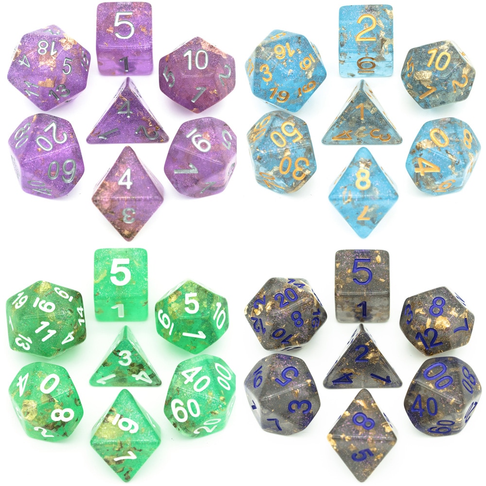 7 Stks/set Goudfolie Dnd Dobbelstenen D & D Dobbelstenen D4 D6 D8 D10 D % D12 D20 Polyhedral Games dobbelstenen Set Voor Mtg Rpg