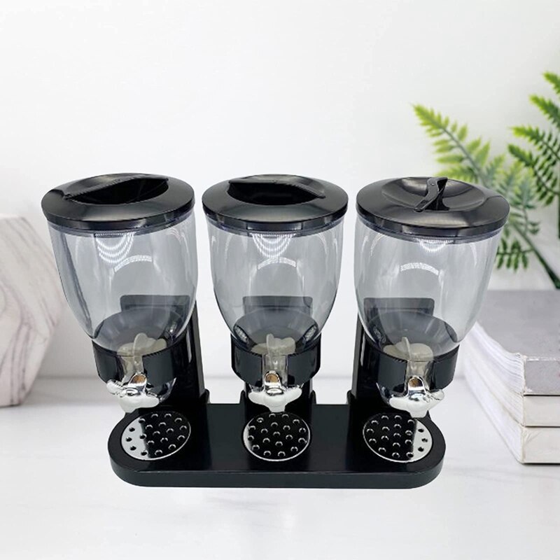 Cereal Dispenser Triple Dry Food Dispenser Container Storage Machine Plastic Oatmeal Nuts Container Box Holds Food