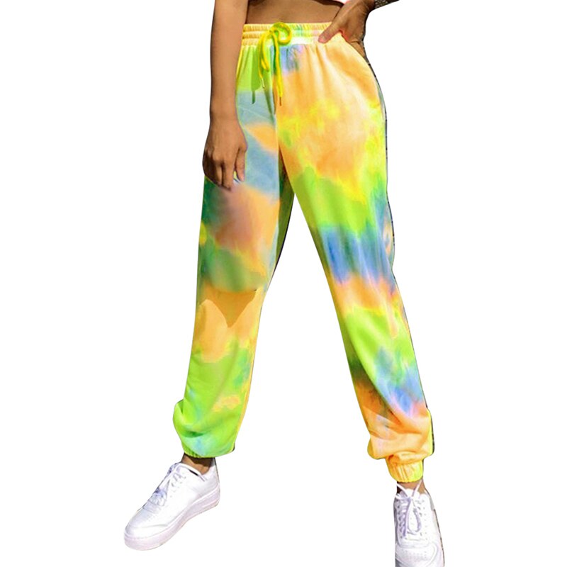 Tie dye joggingbroeken hoge taille lange baggy broeken dames joggingbroeken losse broeken herfst winter streetwear kleding: Kleur 3 / M