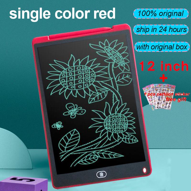 Tablero de escritura inteligente de 12 pulgadas, tableta de dibujo con pantalla LCD, tabletas gráficas digitales, almohadilla de escritura electrónica con bolígrafo: Single color red