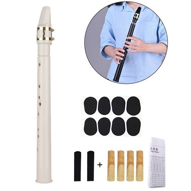 8-Hole Mini Pocket Saxofoon Little Sax Set Met Alto Mondstuk Ligatuur Riet Pads Vinger Grafieken Schoonmaken doek: White