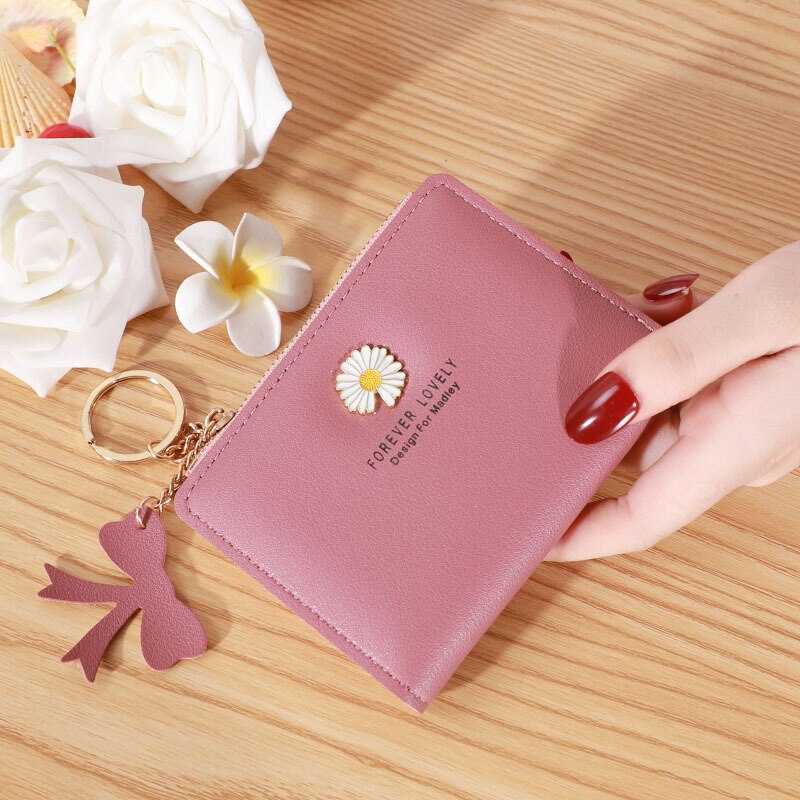 Retro Frosted Card Wallet Short Pure Color PU Clutch Simple Snap-on Female Card Wallet Coin Purse: pink