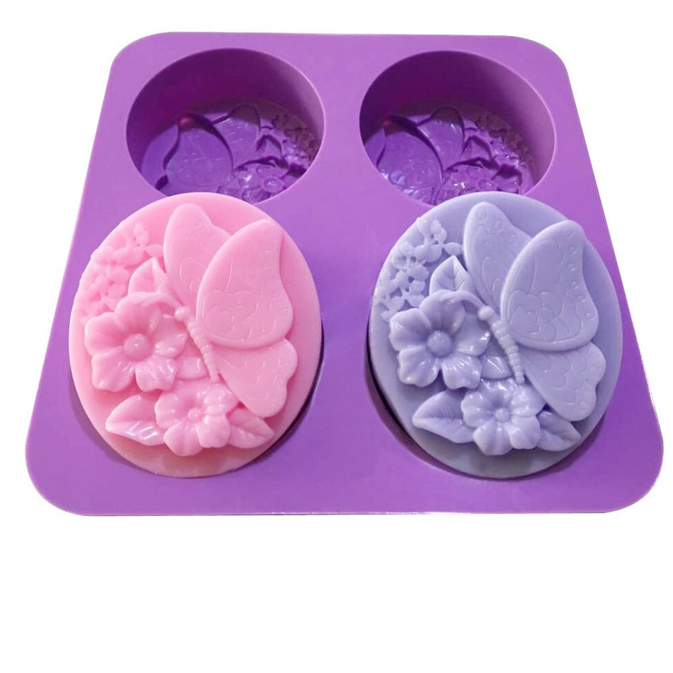 3D Butterfly Shape Soap Mold 4 Cavity Flower Silicone Soap Making DIY Handmade Jelly Pudding Candle Soap Maker Kitchen Baking