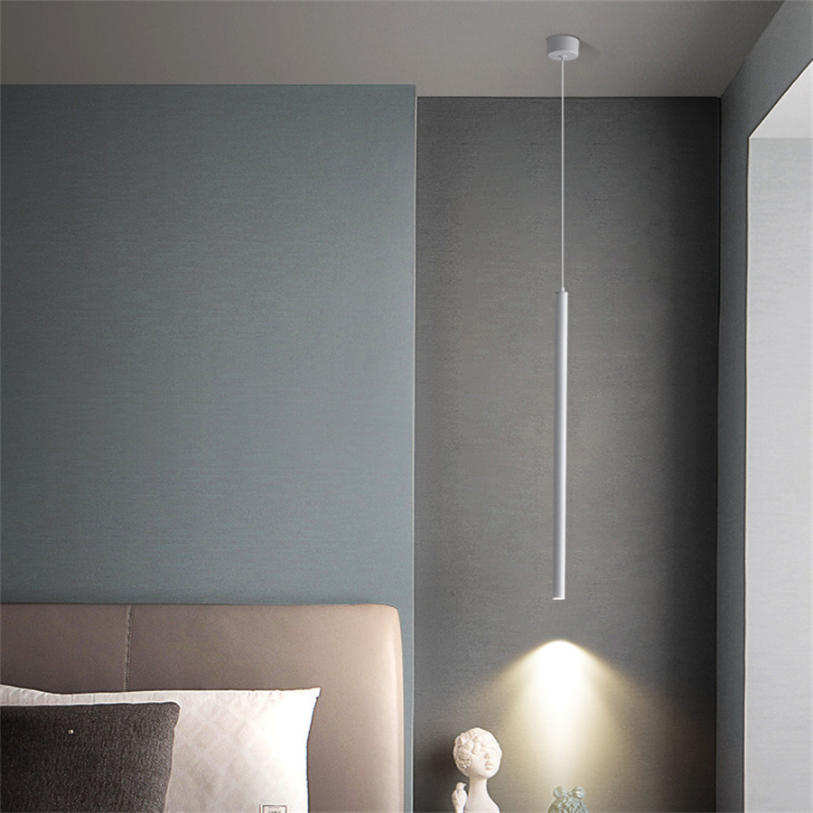 Nordic Zwart Wit Lange Buis LED Hanglampen Moderne Keuken Hanglamp Slaapkamer Achtergrond COB Cilinder Plafond Hanglamp