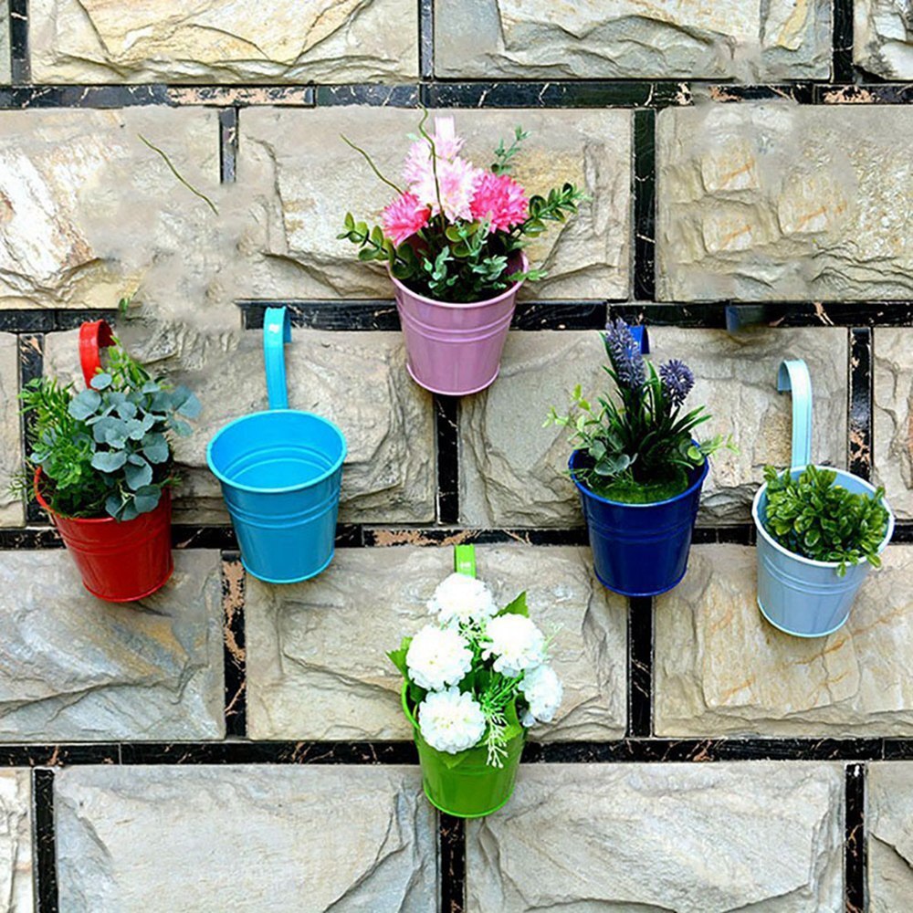 Bloempotten Opknoping Bloempotten, tuin Potten Balkon Plantenbakken Metalen Emmer Bloem Houders-Afneembare Haak (6 Stuks)