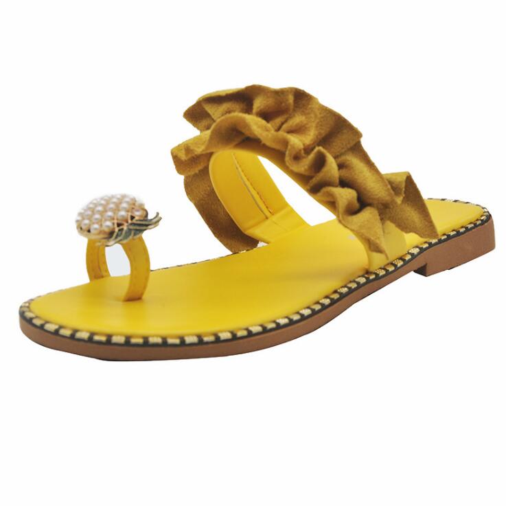 Grande taille 42 femmes sandales d'été bascule bohême ananas chaussures de plage unique doigt confort en plein air pantoufles sauvages pour les filles