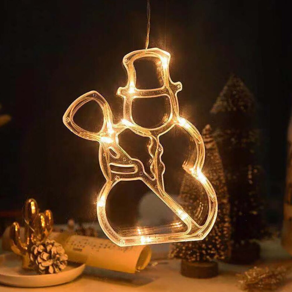 LED Christmas Curtains Light Sucker Window Hanging Lamps Xmas Tree Deer Bells Star Fairy Lights for Home Year Wedding Decor: Snowman