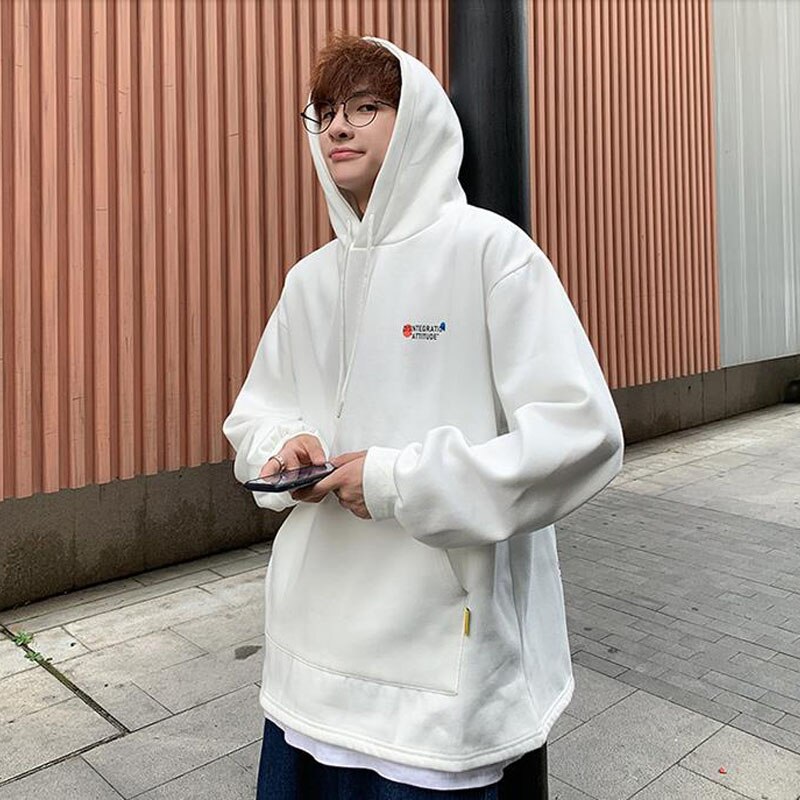 Mænd sweatshirts med hætte efterår og vinter løse mandlige hættetrøjer studenterfrakke letter plus størrelse 4xl 5xl h76