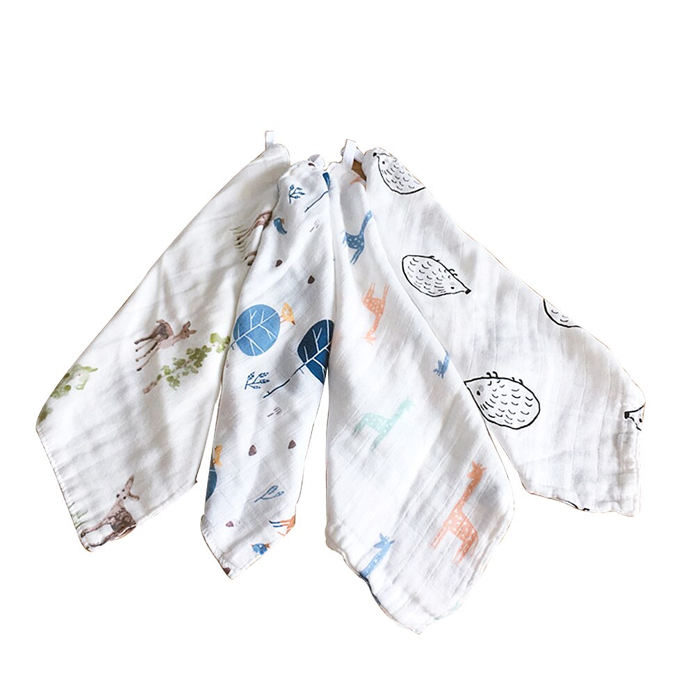 Toalla cuadrada para la cara para bebé, muselina suave, de cuatro capas gasa, dibujos animados, Jacquard, para alimentación, Saliva, pañuelo de guardería
