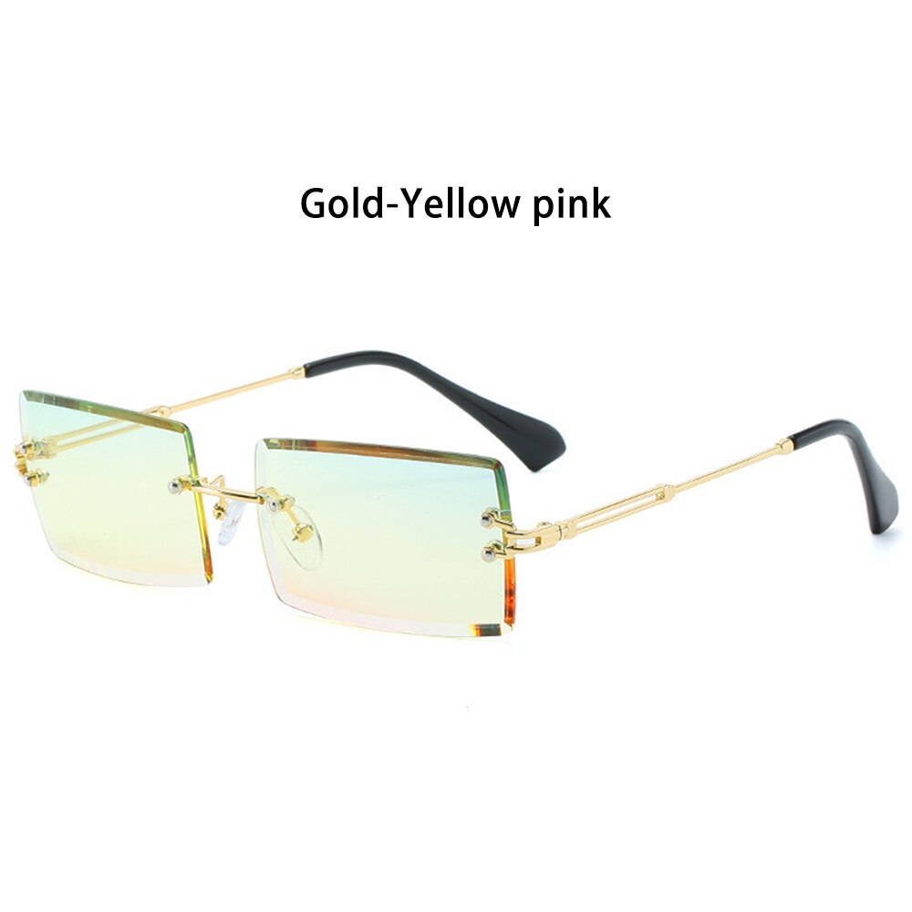 Trendy sommer rektangel solbriller  uv400 nuancer kantløse kvinder mænd bjergbestigning udendørs firkantede solbriller: Guld-gul pink