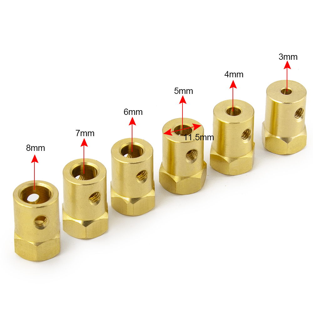 AXSPEED 4 Uds 12mm acoplador de acoplamiento hexagonal de rueda adaptador de manga de latón conector de neumático 3/4/5/6/7/8/mm para piezas de repuesto de coche barco RC