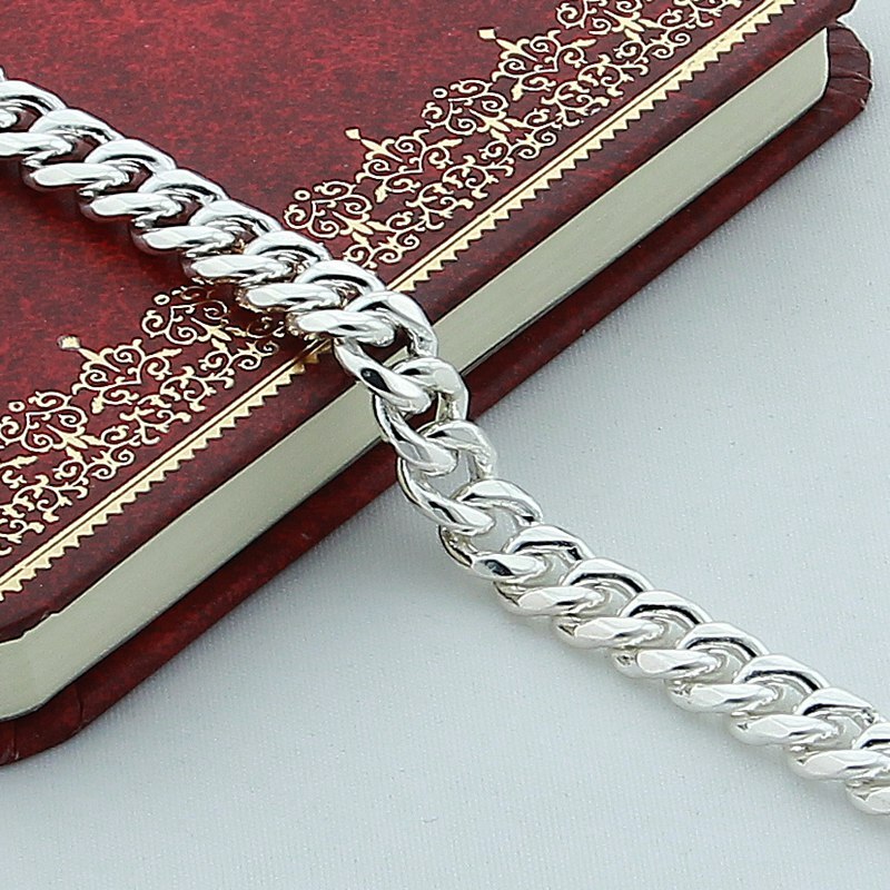 Men 10MM Sideways Bracelet 925 Silver Color Jewelry For Male Square Buckle Bracelet