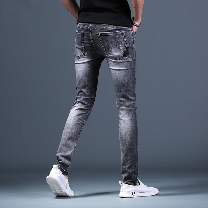 Jean gris déchiré de luxe léger pour hommes, jean de clochard à rayures et coutures, pantalon en Denim extensible de , jean de rue pour hommes