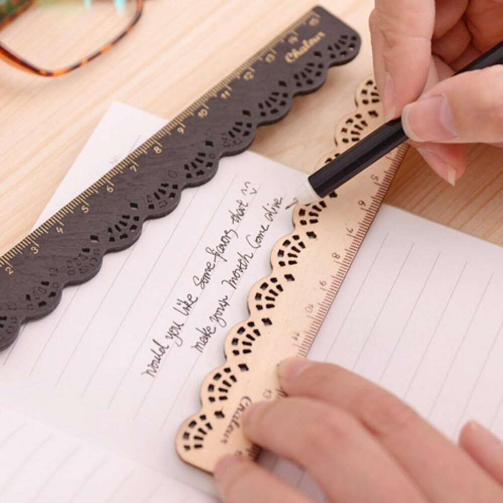 1 Pc 15Cm Vintage Hollow Out Kant Houten Liniaal Meten Rechte Ruler Tool Relatiegeschenk Briefpapier