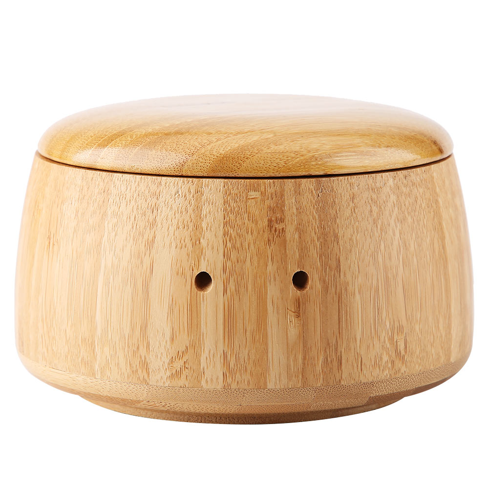 Tre bambus garn bolleholder med lokk til garnnøster strikking hekle hjem 15 x 15 x 9cm