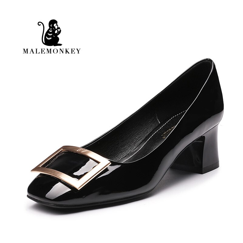 Vrouwen Pompen Zwart Beige Hoge Hakken Dame Lakleer Dik Met Herfst Wees Enkele Schoenen Vrouwelijke Werkschoenen: 932560-Black / 36