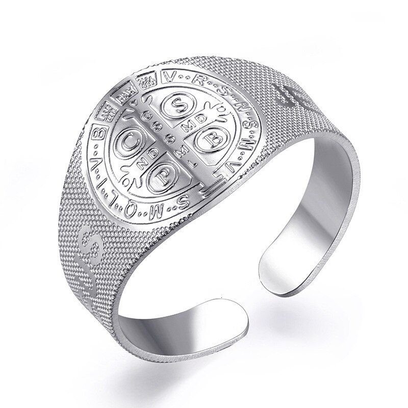 Anillos chapados en oro y plata con Cruz religiosa para mujeres y hombres, anillos abiertos ajustables de acero inoxidable 316L, de joyería de: Silver