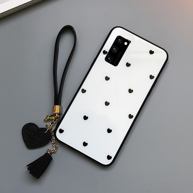 For Samsung Galaxy S20 Ultra Case & Free Strap Small Heart Glass Hard protection phone Cover For Samsung S20 Plus Ultra casing