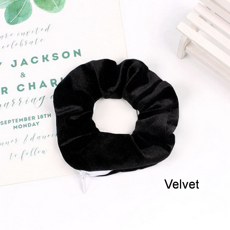 Women Satin Zip Scrunchies Elastic Velvet Hairbands Leopard Crunchy Hair Ties Pocket Scrunchie Holder With Zipper Headwear