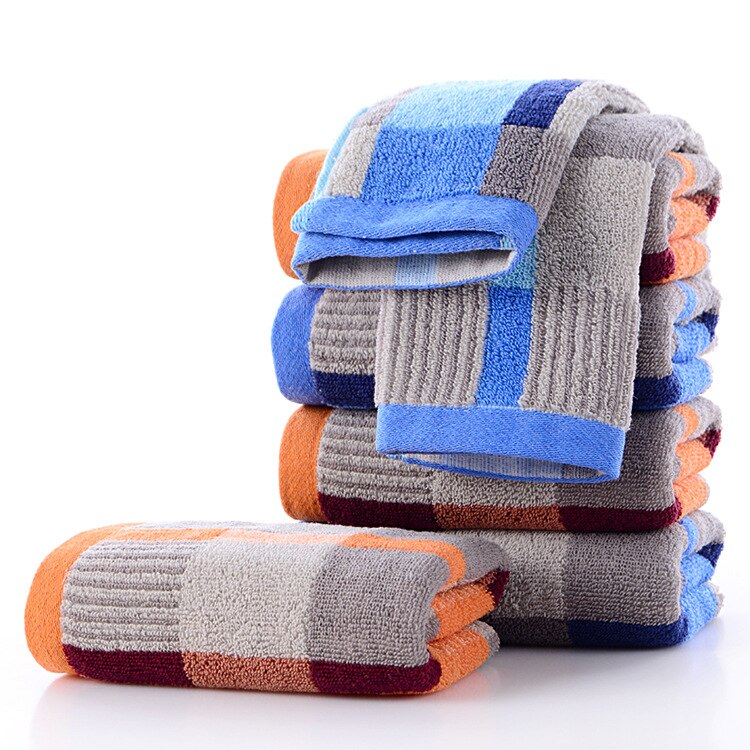 1pc katoenen blauwe gezichtshanddoeken, gekleurde geruite badhanddoeken, 34*73cm absorberende badhanddoeken