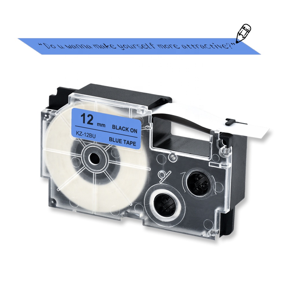 Casio Label Cassette Black on Blue 12mm XR-12BU 100% Compatible Label Tape for Casio Label Printers