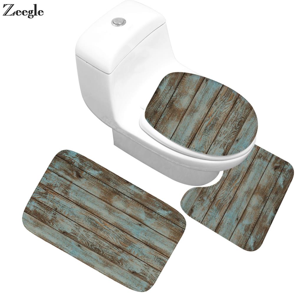 Bamboe bedrukte badmattenset, flanellen toiletbrilhoes, antislip badmat, badmat, wasbare douchevloermat