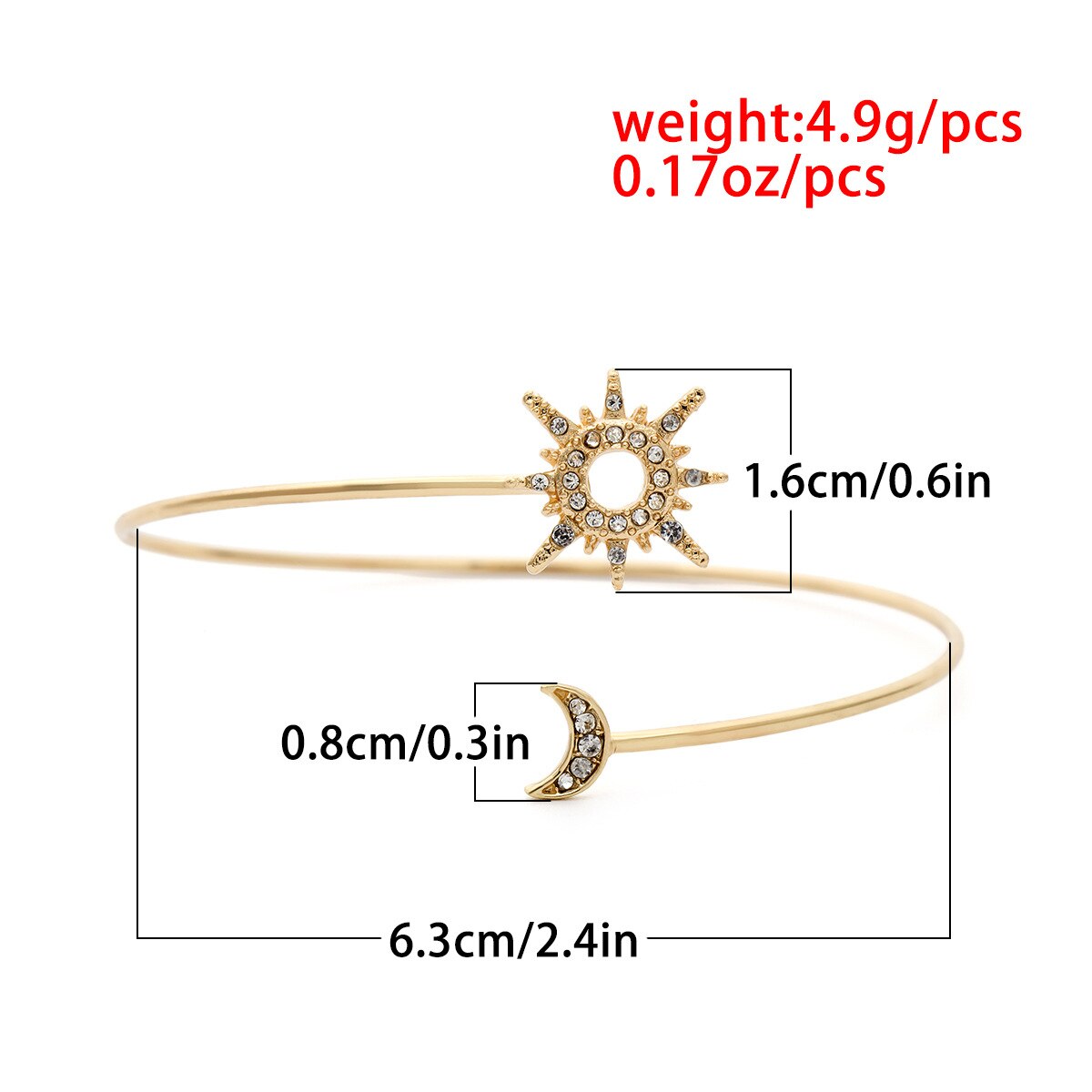 Youvanic boho åben krystal sol stjerne måne arm armring kvinder vintage guld manchet armbånd armbånd skinnende kvinde smykker 0116