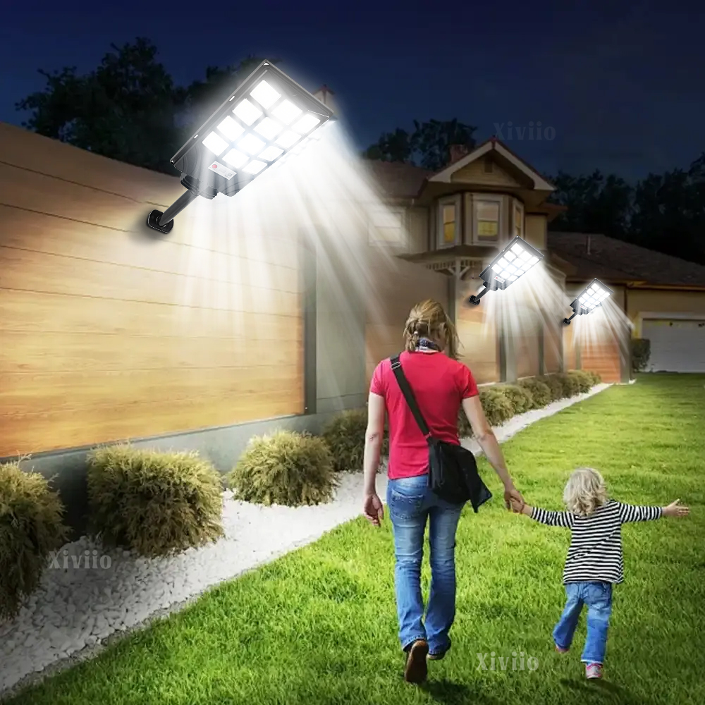 Stor ekstern solcellelampe gatelys med bevegelsessensor 5 moduser utendørs solcellelampe hagehage solcelledrevet spotlight vegglampe