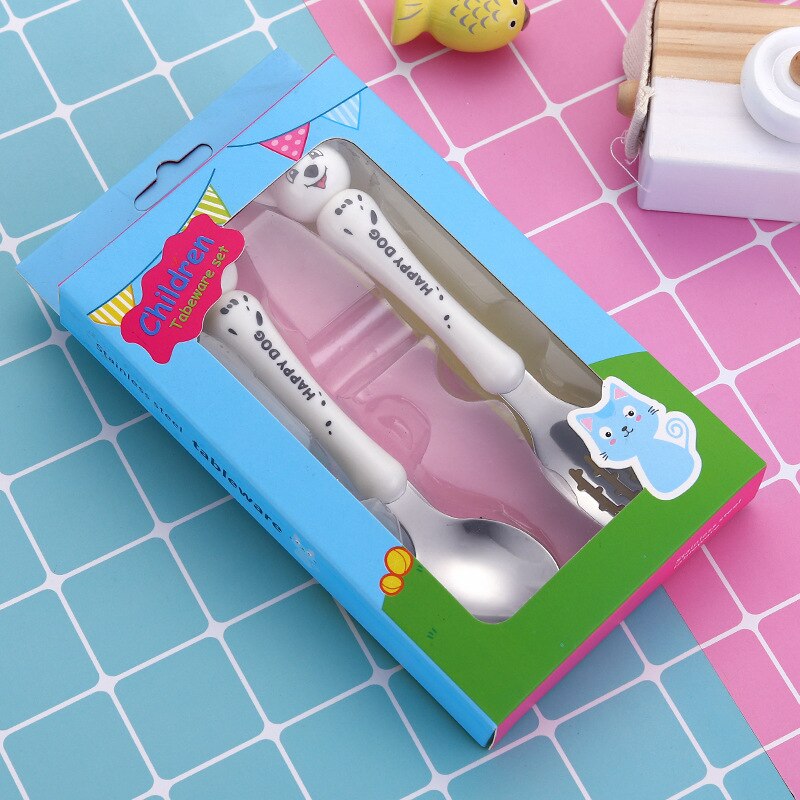 2 Pcs Baby Servies Set Kinderen Gebruiksvoorwerp Rvs Peuter Servies Bestek Cartoon Baby Voedsel Voeden Lepel Vork: 06