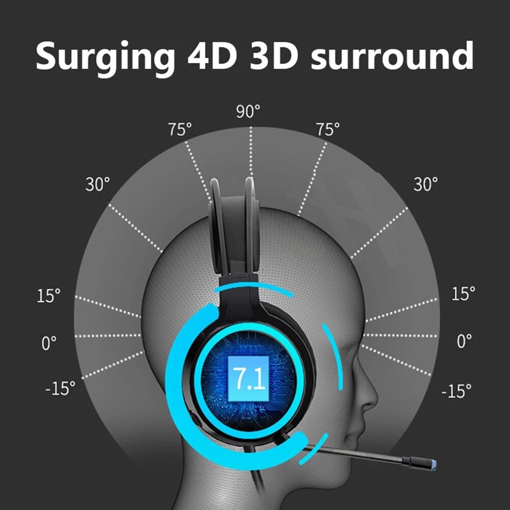 Gaming Headset USB Wired Headphones With Microphone Surround Sound Stereoe Colourful Light PC Laptop Game Headset