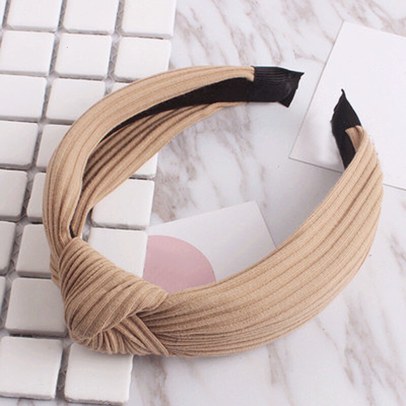 Solid Color Cloth Headband Cross Hair Band for Women Wide Plastic Hair Hoop Lady Turban Bezel Hair Bands Girls Hair Accessories: Khaki